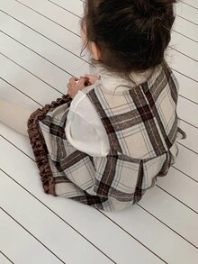 Dazy Kids Young Girl Woven Bow Decor Plaid Dress Fall - Brown - View 3