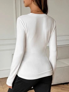 Dazy Maternity Solid Color Slim Fit Round Neck Long Sleeve Casual Soft Vacation Korean Style Spring Autumn Maternity T-Shirt Formal Photoshoot White - White - View 2