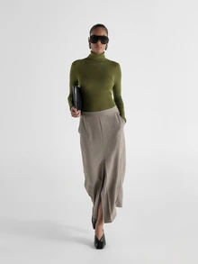 KSTM Rok Maxi Potongan Rapi dengan Belahan Depan dan Saku Samping, Siluet A-Line Pinggang Tinggi, Kain Tenun, Panjang Midi, Pakaian Kantor Elegan - Grey - View 2