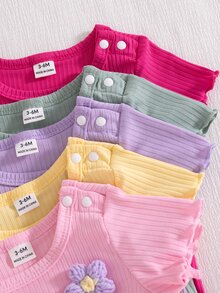 SHEIN 10件/5套 0-3歲女嬰可愛粉色夏季套裝 花朵裝飾短袖上衣與短褲 舒適衣物 適合家庭穿搭戶外活動 - 彩色 - 查看 9