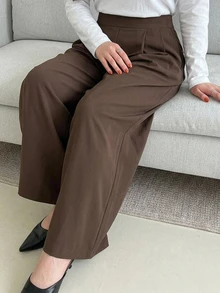 Dazy Plus Plus Size Women Solid Color Casual Versatile Wide Leg Pants For Daily Wear Fall - Brown - View 5