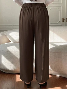 Dazy Plus Plus Size Women Solid Color Casual Versatile Wide Leg Pants For Daily Wear Fall - Brown - View 2