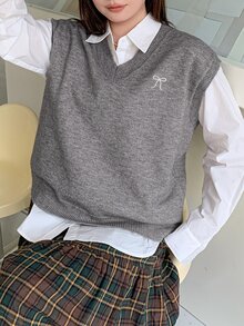 Dazy Plus Girls Casual Korean Style Layered Vest Sweater Spring Autumn Winter - Grey - View 4