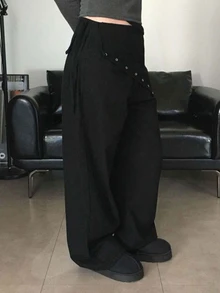 DAZY Women's Eyelet Design Side Waist Tie Wide Leg Casual Denim Jeans Fall - Black - View 5