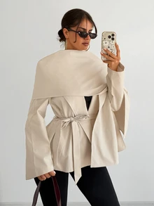 Sirith Women's Solid Color Asymmetric Design Long Sleeve Fashion Jacket - Apricot - View 5