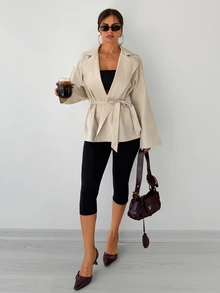 Sirith Women's Solid Color Asymmetric Design Long Sleeve Fashion Jacket - Apricot - View 3