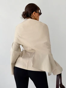 Sirith Women's Solid Color Asymmetric Design Long Sleeve Fashion Jacket - Apricot - View 2