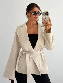 Sirith Women's Solid Color Asymmetric Design Long Sleeve Fashion Jacket - Apricot - View 6