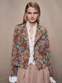 Anewsta Women's Fall/Winter Elegant Old Rose Floral Embroidered Long Sleeve Jacket Vintage For Party Ceremony - Orange - View 4