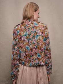 Anewsta Women's Fall/Winter Elegant Old Rose Floral Embroidered Long Sleeve Jacket Vintage For Party Ceremony - Orange - View 8