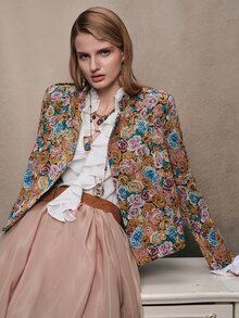 Anewsta Women's Fall/Winter Elegant Old Rose Floral Embroidered Long Sleeve Jacket Vintage For Party Ceremony - Orange - View 7