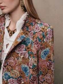Anewsta Women's Fall/Winter Elegant Old Rose Floral Embroidered Long Sleeve Jacket Vintage For Party Ceremony - Orange - View 2