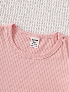 SHEIN Playful Pals 女嬰 0-3歲 藍色夏季休閒家庭套裝 10件/5套 出門穿搭 短袖上衣與蝴蝶結裝飾短褲 舒適衣著 - 彩色 - 查看 4