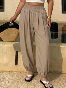 Dazy Plus Solid Color Loose Lantern Pants Casual Vacation Spring Autumn New Versatile Old Money Style Long Pants - Khaki - View 5