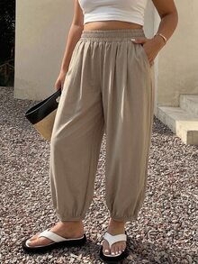 Dazy Plus Solid Color Loose Lantern Pants Casual Vacation Spring Autumn New Versatile Old Money Style Long Pants - Khaki - View 3