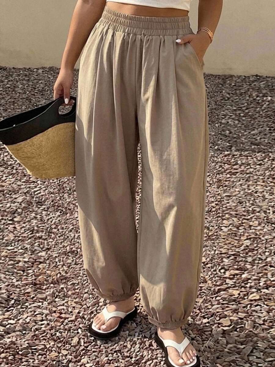 Dazy Plus Solid Color Loose Lantern Pants Casual Vacation Spring Autumn New Versatile Old Money Style Long Pants - Khaki - View 1