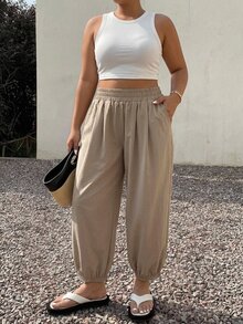 Dazy Plus Solid Color Loose Lantern Pants Casual Vacation Spring Autumn New Versatile Old Money Style Long Pants - Khaki - View 4
