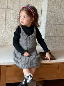Dazy Kids Baby Girl Autumn/Winter Cable Knit Casual Spaghetti Strap Dress - Grey - View 6