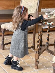 Dazy Kids Baby Girl Autumn/Winter Cable Knit Casual Spaghetti Strap Dress - Grey - View 2