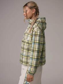 Musera Sport Checkered High Neck Pocket Detail Front Oversized Hooded Light Weight Sport Jacket Gym Pilates Daily Running Fall Autumn Winter - Multicolor - View 4