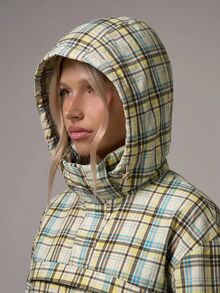 Musera Sport Checkered High Neck Pocket Detail Front Oversized Hooded Light Weight Sport Jacket Gym Pilates Daily Running Fall Autumn Winter - Multicolor - View 3