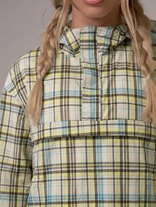 Musera Sport Checkered High Neck Pocket Detail Front Oversized Hooded Light Weight Sport Jacket Gym Pilates Daily Running Fall Autumn Winter - Multicolor - View 6