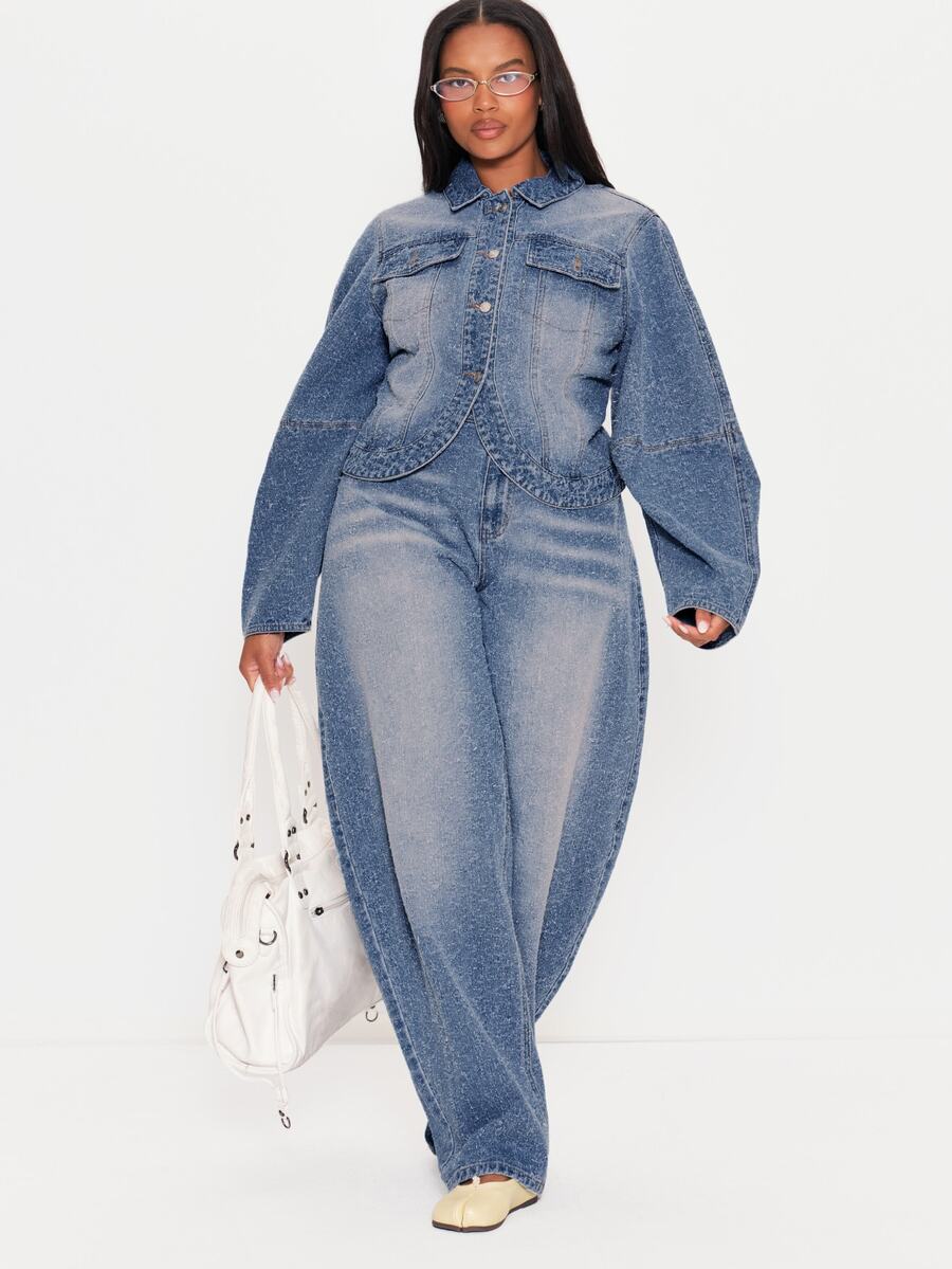 MUSERA Blue Denim Barrel Leg Jean Winter Autumn Everyday Casual Going Out Weekdaze - Blue - View 1