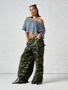 SUMWON WOMEN Washed Crop Top Off-Shoulder Boxy Short Sleeve With Metal Eyelet Embellishments Festival Summer Oversized Casual Street Style - Dark Grey - View 2