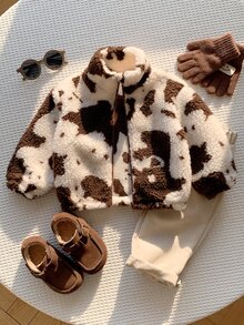 SHEIN Baby Boy Baby Girl Baby Boy Thermal Lined Thick Round Neck Pattern Long Sleeve Jacket Coat Versatile Comfortable Suitable For Autumn And Winter - Multicolor - View 3