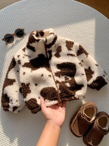 SHEIN Baby Boy Baby Girl Baby Boy Thermal Lined Thick Round Neck Pattern Long Sleeve Jacket Coat Versatile Comfortable Suitable For Autumn And Winter - Multicolor - View 1
