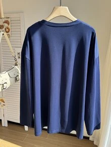 Comfortcana Plus Letter 圖案落肩大碼加州 T-shirt - 藏蓝色 - 查看 2