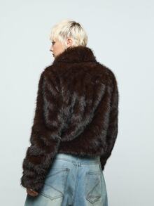 COUREZ Faux Fur Duffle Coat /Y2K Jackets For Women Black Jacket Fall Long Sleeve Fluffy Coat Winter Clothes Fall Jacket - Brown - View 3