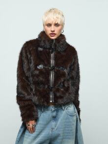 COUREZ Faux Fur Duffle Coat /Y2K Jackets For Women Black Jacket Fall Long Sleeve Fluffy Coat Winter Clothes Fall Jacket - Brown - View 7