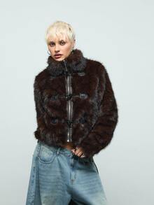 COUREZ Faux Fur Duffle Coat /Y2K Jackets For Women Black Jacket Fall Long Sleeve Fluffy Coat Winter Clothes Fall Jacket - Brown - View 6