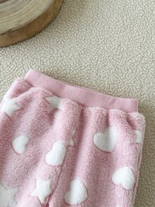 SHEIN Playful Pals 6個月至9歲女嬰秋季休閒風2件套波點抓絨外套褲裝，卡其米色印花蓬蓬夾克外套 - 粉色 - 查看 10
