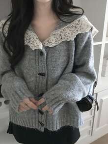 DAZY Women's Lace Patchwork Long Sleeve Autumn/Winter Sweater - Grey - View 1