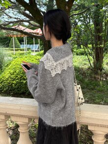 DAZY Women's Lace Patchwork Long Sleeve Autumn/Winter Sweater - Grey - View 4