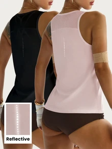 Velisys Velisys 2pcs/Set Atasan Tank Top Wanita Warna Polos Leher U Tali Lebar Tanpa Lengan Kasual Serbaguna - MultiWarna - View 2