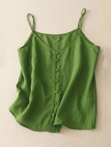 INAWLY 女士纯色休闲百搭日常吊带背心 - 綠色 - 查看 6