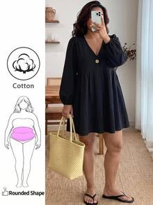 Enliva Plus Size Dresses Fall - Black - View 1