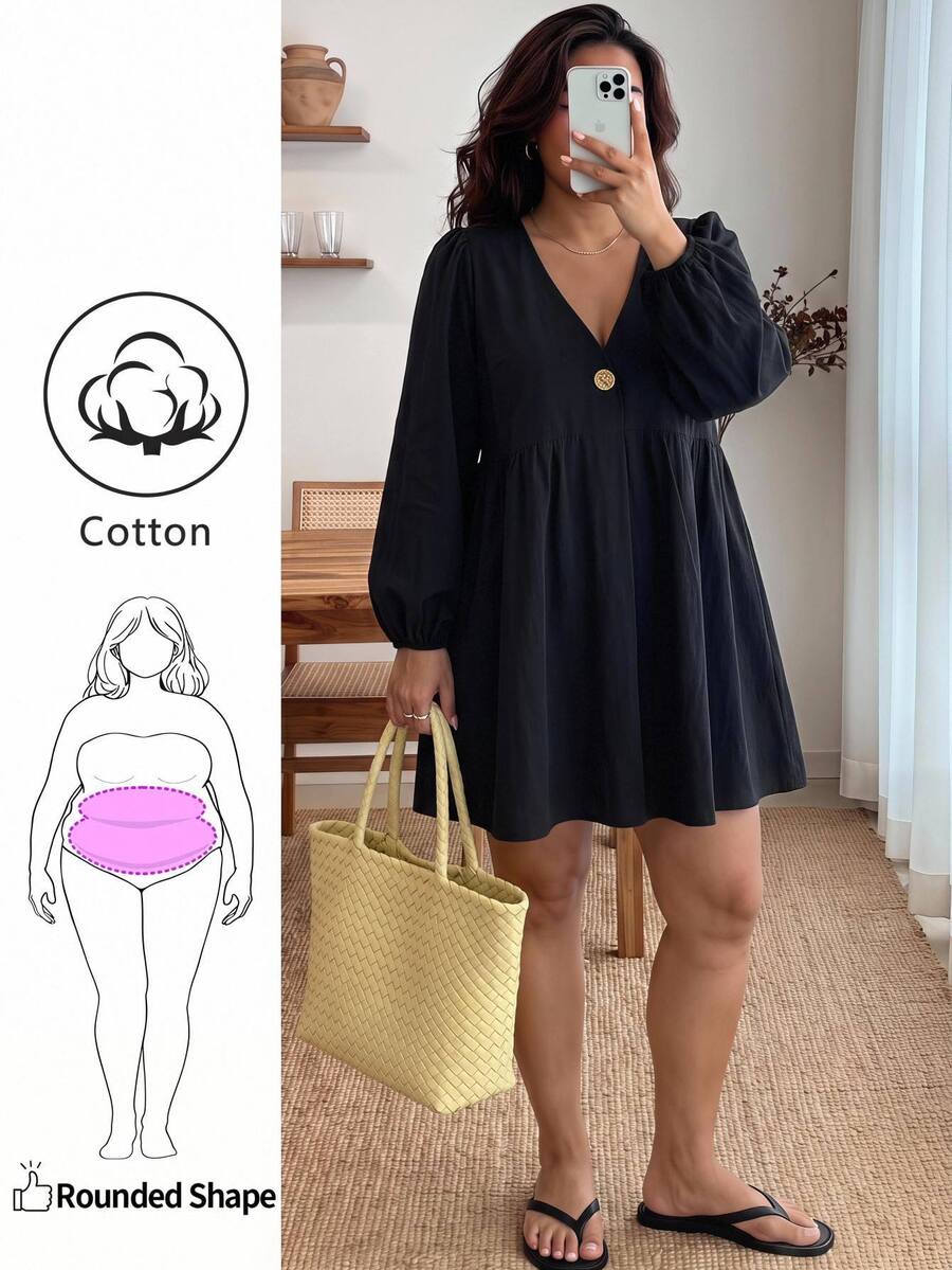 Enliva Plus Size Dresses Fall - Black - View 1