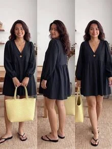 Enliva Plus Size Dresses Fall - Black - View 2