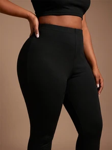Radiana Plus Solid Elastic Waist Leggings - Black - View 2