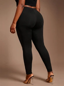 Radiana Plus Solid Elastic Waist Leggings - Black - View 1
