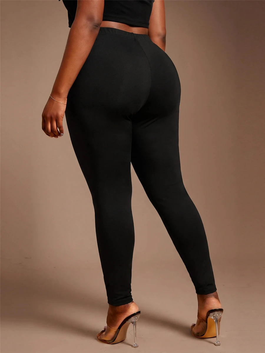 Radiana Plus Solid Elastic Waist Leggings - Black - View 1