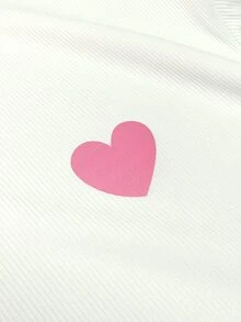 Lalippa 女款羅紋長袖上衣，白色與粉色貝殼刺繡圓領袖口，愛心熱轉印印花，休閒 Y2K 可愛寬鬆襯衫，校園秋季穿搭 - 白色 - 查看 5