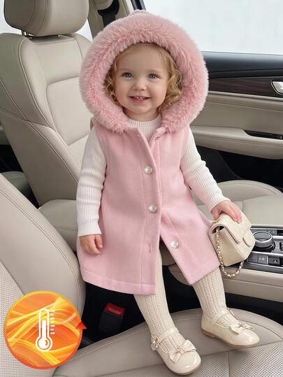 Baby Girl Autumn/Winter Sleeveless Hooded Overcoat