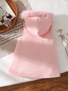 Baby Girl Autumn/Winter Sleeveless Hooded Overcoat - Pink - View 2