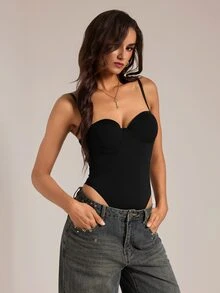 SHEIN Tall كاميسول نسائي بلون موحد بتصميم مشكل أنيق - الأسود - مشاهدة 5