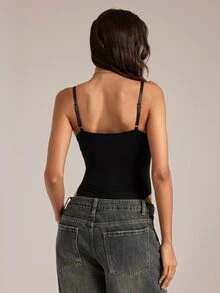 SHEIN Tall كاميسول نسائي بلون موحد بتصميم مشكل أنيق - الأسود - مشاهدة 2